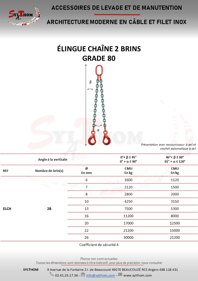 Élingue chaîne 3 brins en Grade 80