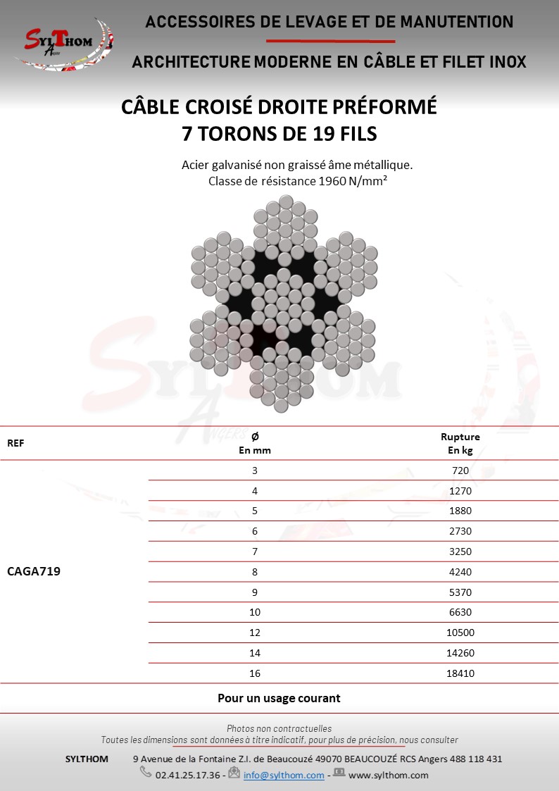 Câble inox 7 torons de 19 fils 