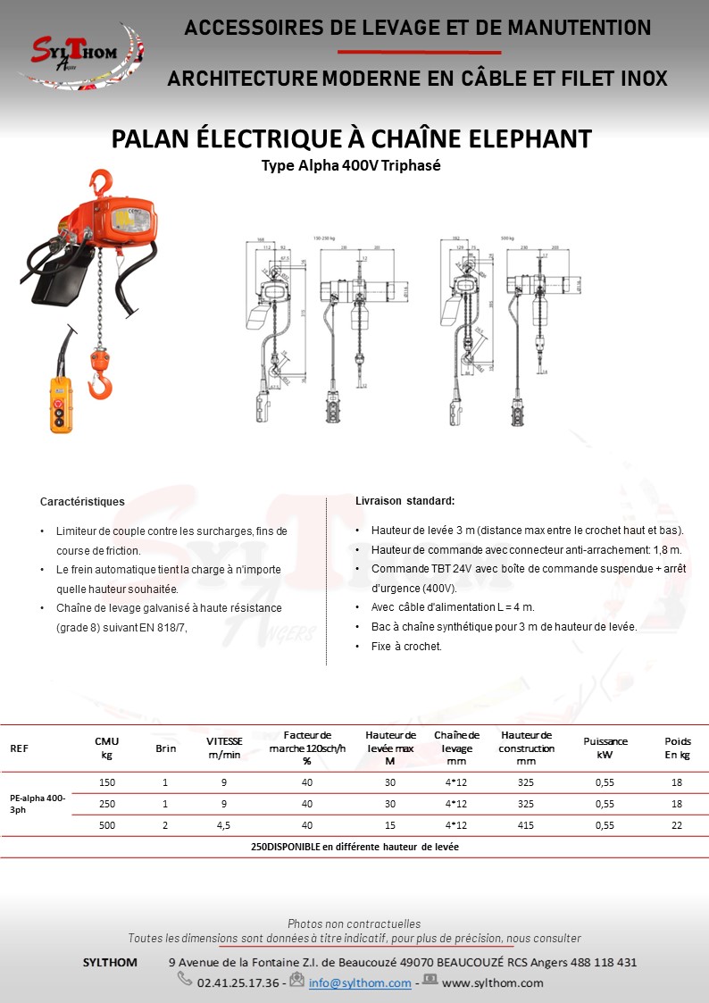 Palan électrique FAH 400V 3ph.