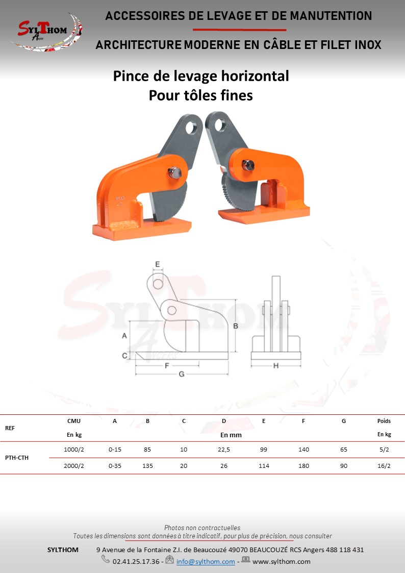 Pince pour levage et/ou pose en tranchées de tuyaux horizontaux